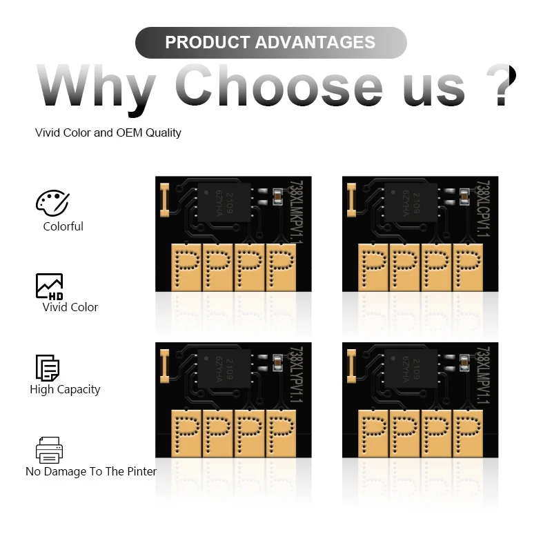 New Upgrade For HP 738 738XL Cartridge Chip For HP DesignJet T850 T950 Printers Stable One Time Use Disposable Cartridge Chip