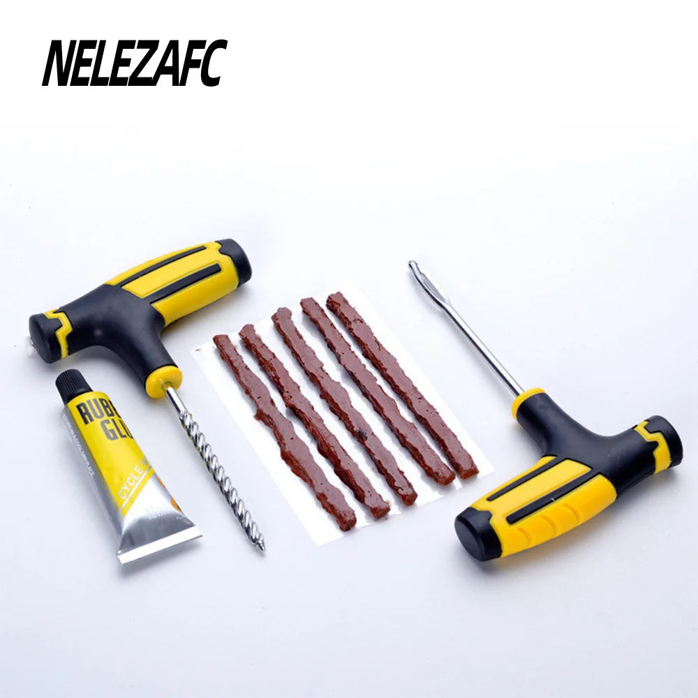 

Car Tire Repair Tools Kit with Rubber Strips Practical Tubeless Tyre Puncture Studding Plug Cement Set for Truck Motorcycle Bike