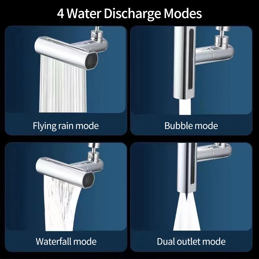 4 Mode Real Waterfall Kitchen Faucet Extension Adapter for Bathroom Basin Aucets Bubbler Nozzle Waterfall Sprayer Tap Fit Shower 4