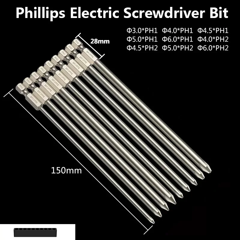 8-teiliges Phillips-Schraubendreher-Bit Set – Magnetisch, Sechskantschaft 1/4", Aus S2-Legierungsstahl
