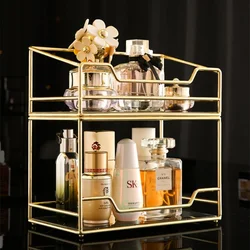 Large-Capacity Cosmetic Storage Box Desktop Finishing Shelf Nordic Luxury Makeup Organizer Jewelry Lipstick Perfume Storage Tray