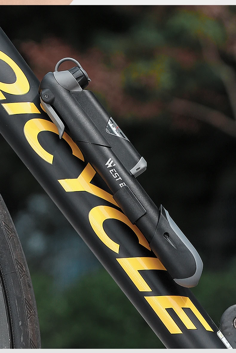 WEST BIKING Tragbare Hochdruck-Handfahrradpumpe 100PSI Druckmesser Presta Schrader Ventil Rahmenhalterung für MTB Rennrad – Detail 6