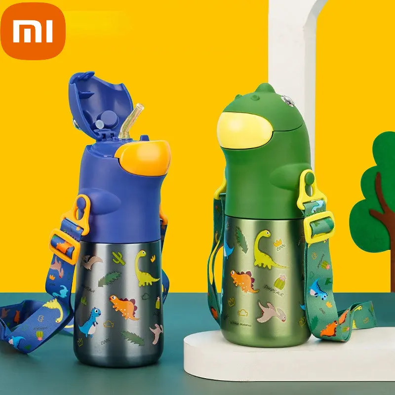 

Детский термос Xiaomi с изображением симпатичного динозавра, чашка с соломинкой, креативная Спортивная бутылка из нержавеющей стали 316 с большой емкостью 470 мл