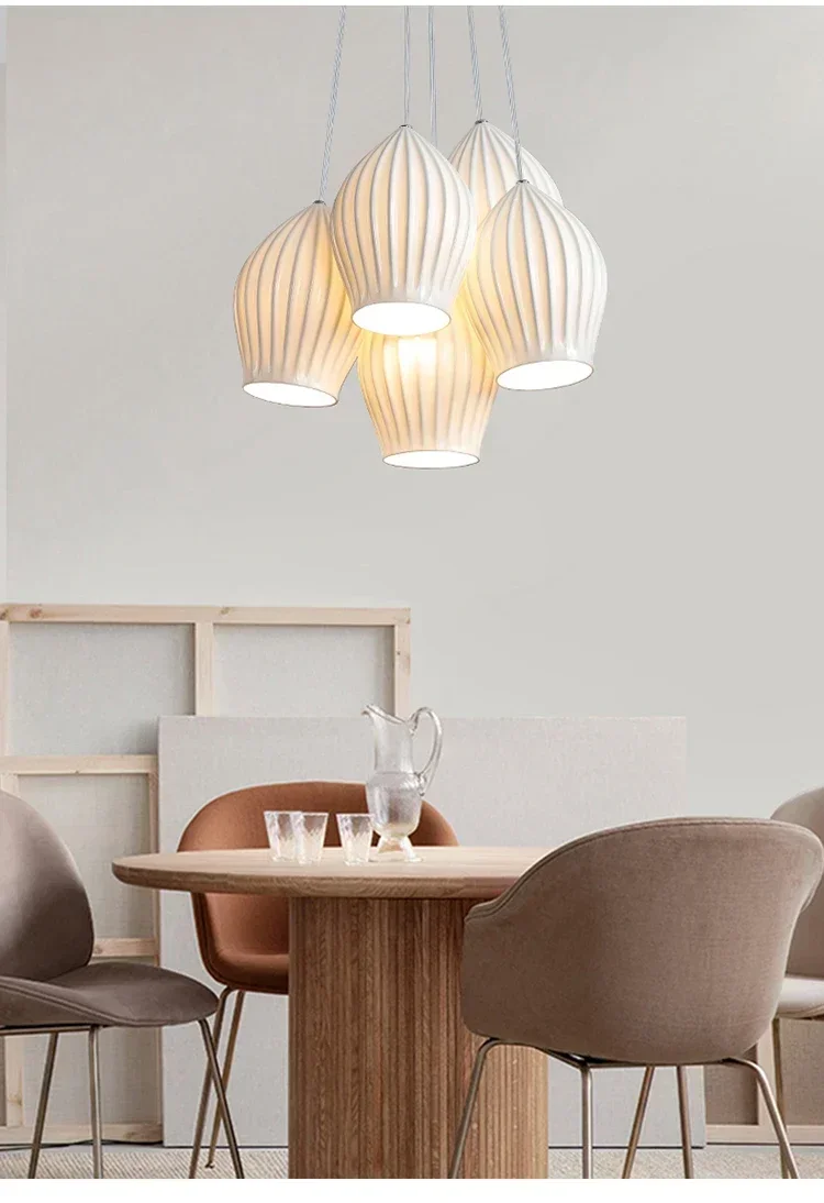 Description Picture 3 of itemWhite Ceramic Cluster LED Pendant Lamp Vintage Pendant Light Island Small Milk Hanging Chandelier Restaurant Hanging Lighting