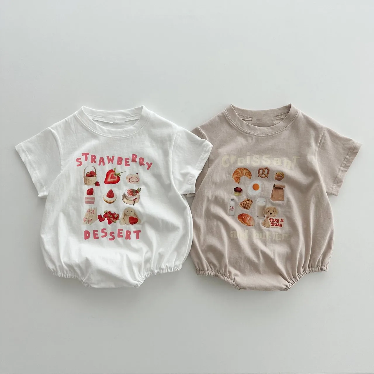 Summer Arrival Baby Unisex Crew Neck Sleeveless Croissants Pattern bodysuit Bodysuits