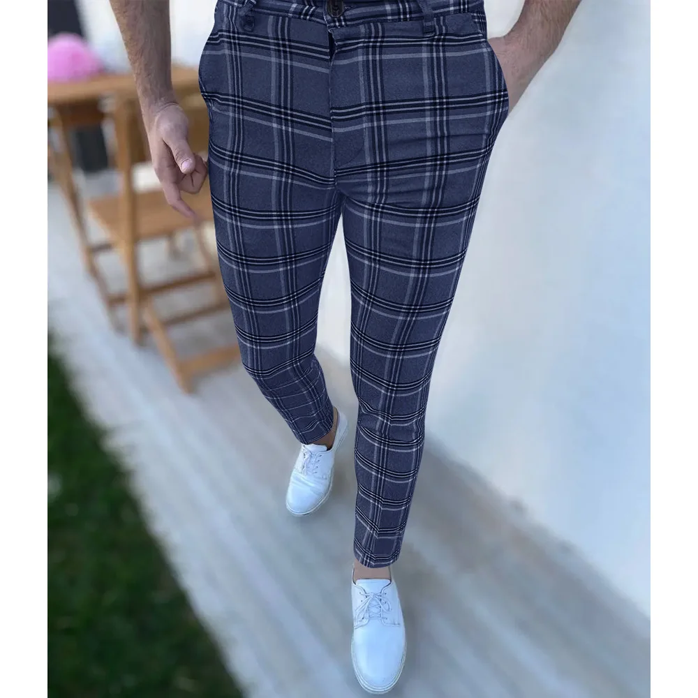 Elegant men's checked trousers grey DJP87 | Fashionformen.eu