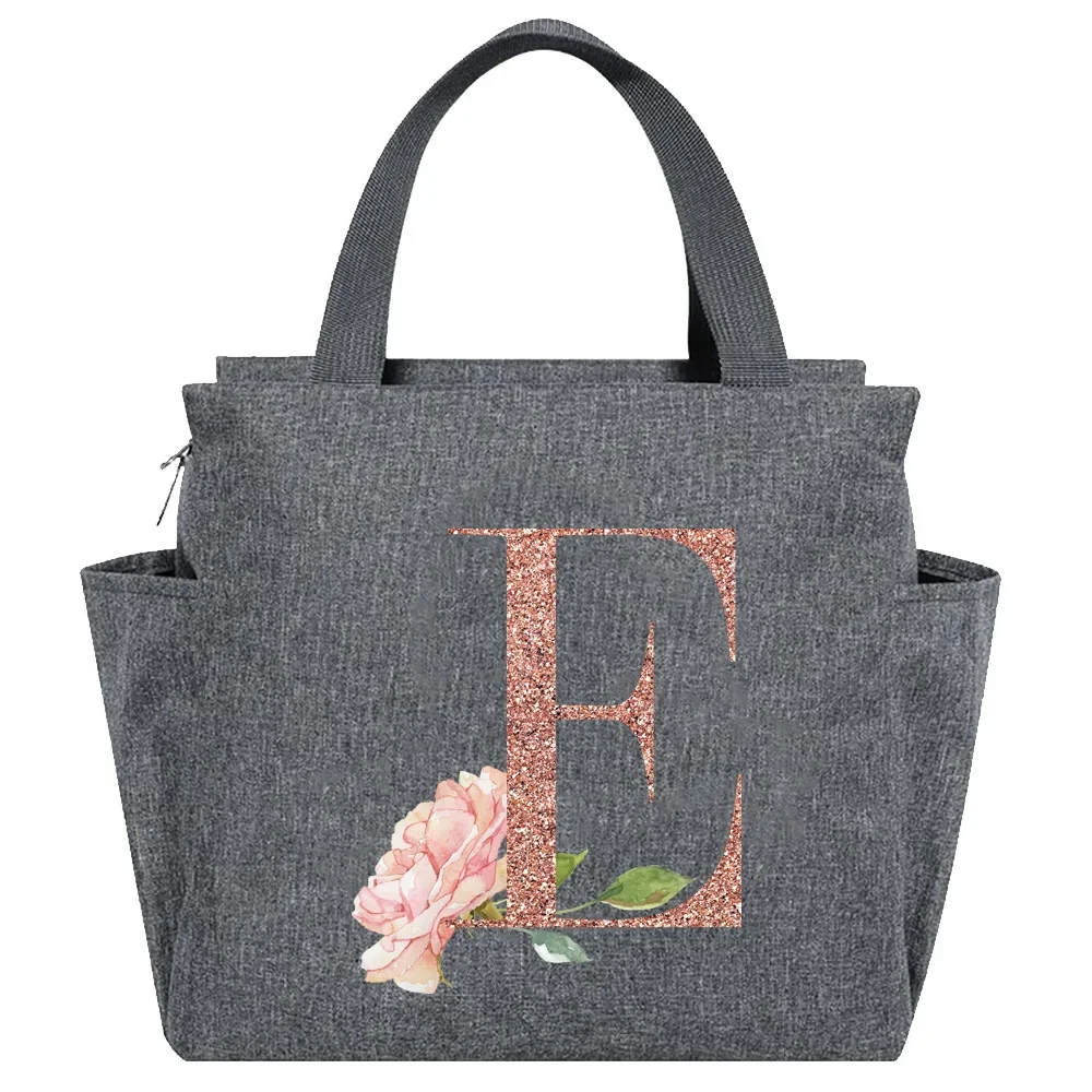 Rose Gold Insulated Lunch Tote with Letter Print