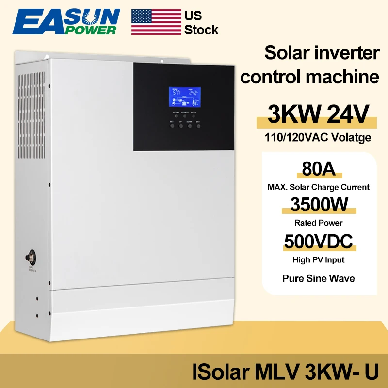 Easun Power 3Kva Inverter Solare Ibrido 110V/120Vac Inverter A Onda Sinusoidale Pura Max 100A Mppt Controllo Di Carica Inverter Solare