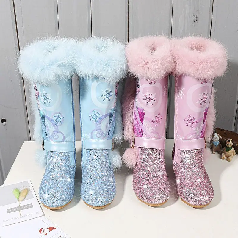 

Frozen peripheral anime Princess Elsa cute cartoon fashion comfortable girls boots autumn and winter new plus velvet high boots