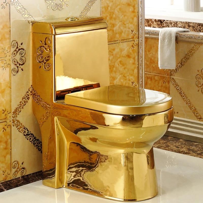 

diamante dorado de una pieza, sifón Jet Fluishing s-trap, montado en el suelo, Asiento de baño, Villa, inodoro