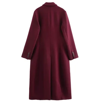 HXAO معاطف الشتاء للنساء سترات الشتاء الدافئ معطف المرأة تويد معطف طويل المرأة الخريف طويلة الأكمام مزدوجة الصدر معطف بورجوندي 5