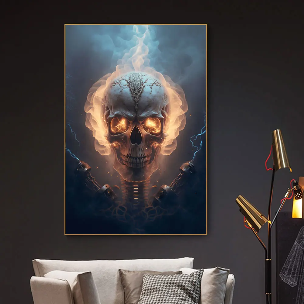 Abstract Weed Skull Posters and Print Flames Skull Canvas Painting Wall Art Pictures For Living Bedroom Room Home Decoration