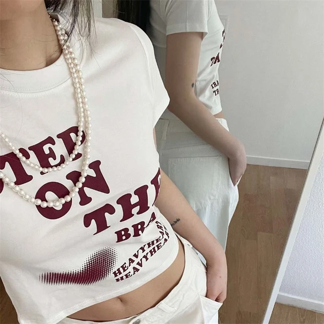 Y2k Letter Print Baby Tee Summer Emo Girl Crop Tops Slim 2000s Fairy Grunge  Streetwear Harajuku Goth Cute Short Sleeve T-shirts - T-shirts - AliExpress