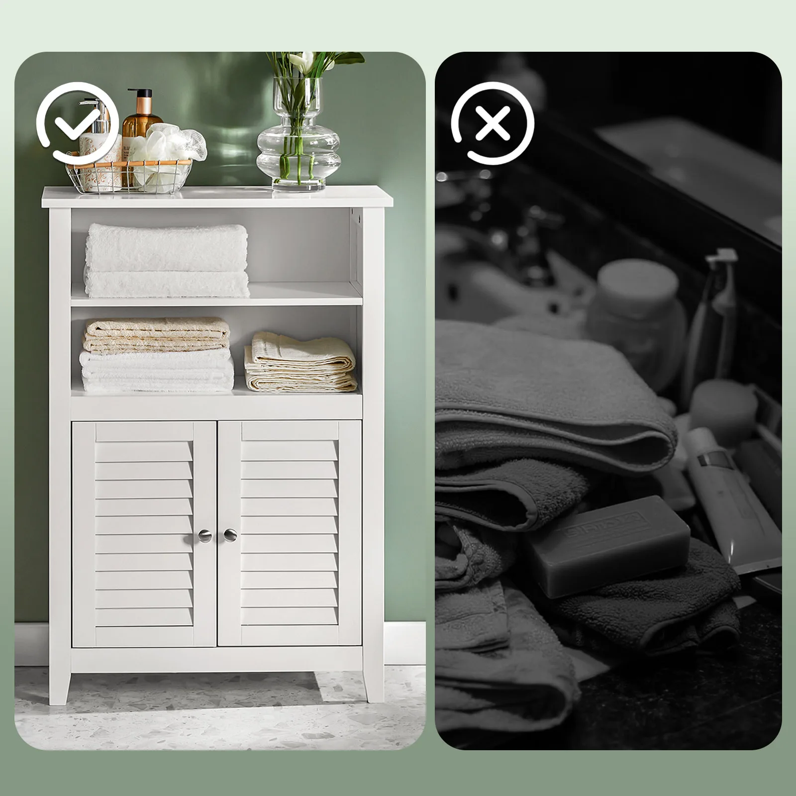 SoBuy BZR13-W Badschrank Badkommode mit Zwei Ablagen und Türen Kommode fürs Bad Sideboard Flurschrank Badmöbel – Detail 3