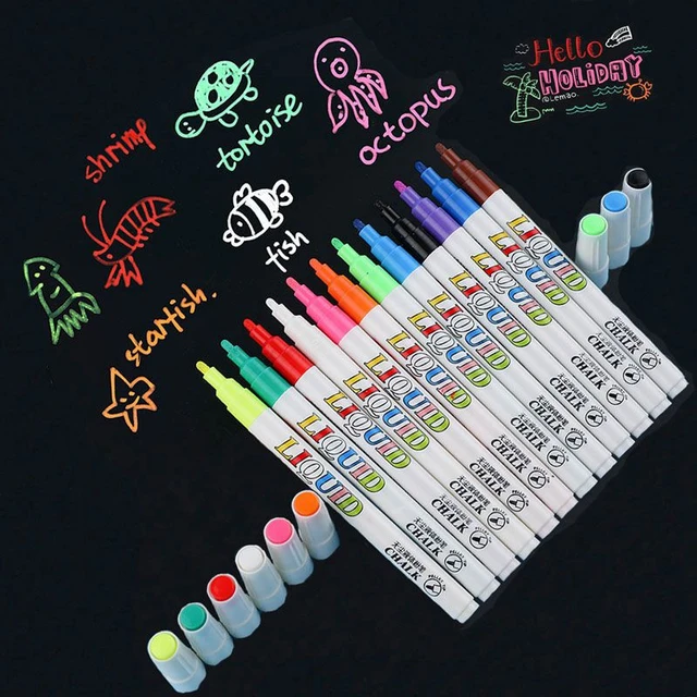 12 Color/set Liquid Erasable Chalk Markers Pen Bright Neon Pens