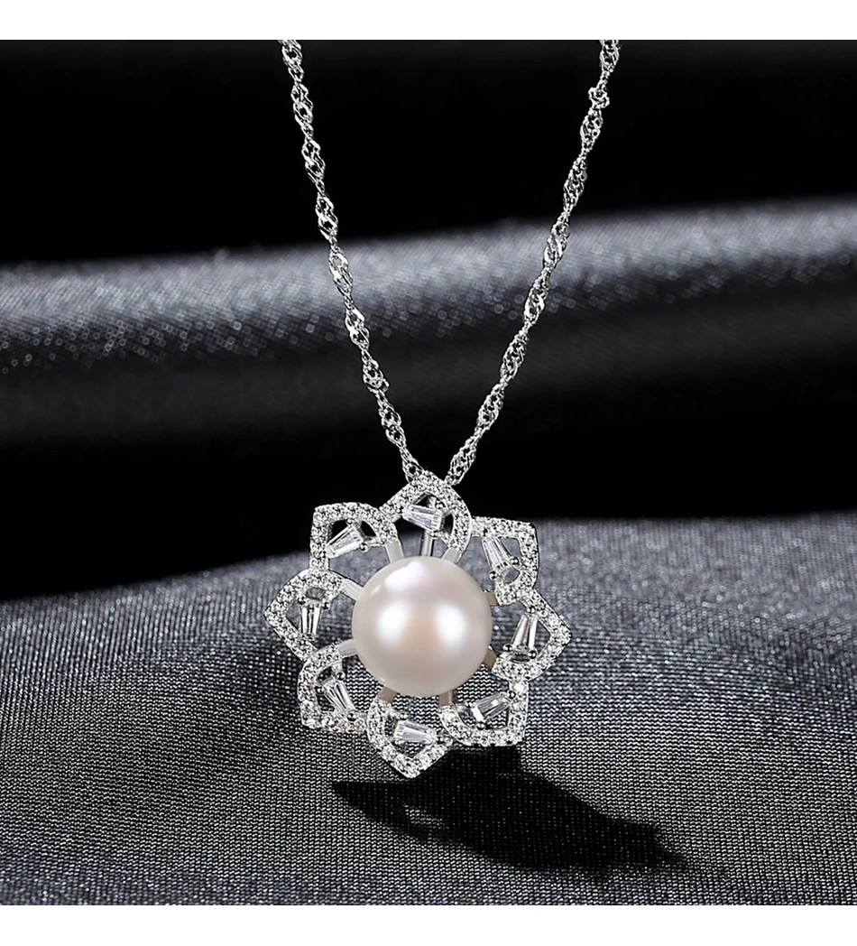 Collana con ciondolo a forma di fiore in argento sterling per donna 2023, elegante per matrimonio, perla naturale fine_voghion.com