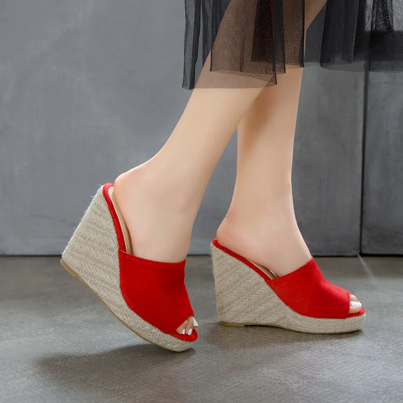 Thick Bottom Platform Women Slippers Wedges Heels Mules Shoes Summer Sandals Open Toe High-heeled Wedge Shoes Ladies Large Size