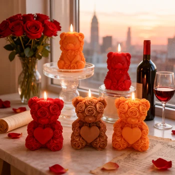 Love Rose Bear Silicone Mold for DIY Candles & Crafts 1