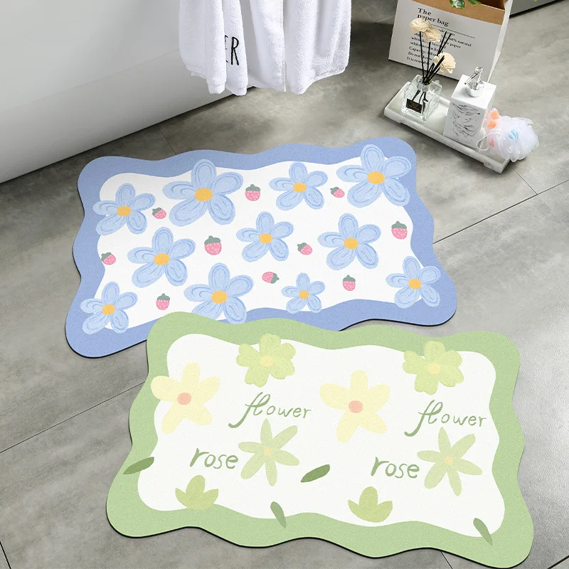 

Quick-Dry Bathmat Super Absorbent Floor Mat Modern Flower Carpets Diatom Mud Tub Shower Bathroom Non-slip Area Rugs Soft Doormat