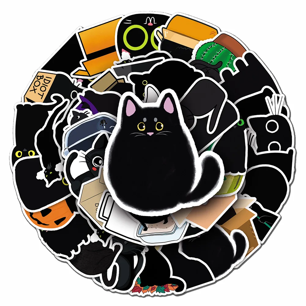 

10/30/50pcs Cute Cartoon Black Cte Animal Stickers for Tablet Notebook Laptop Phone Graffiti Waterproof Kids Sticker Decals Toys