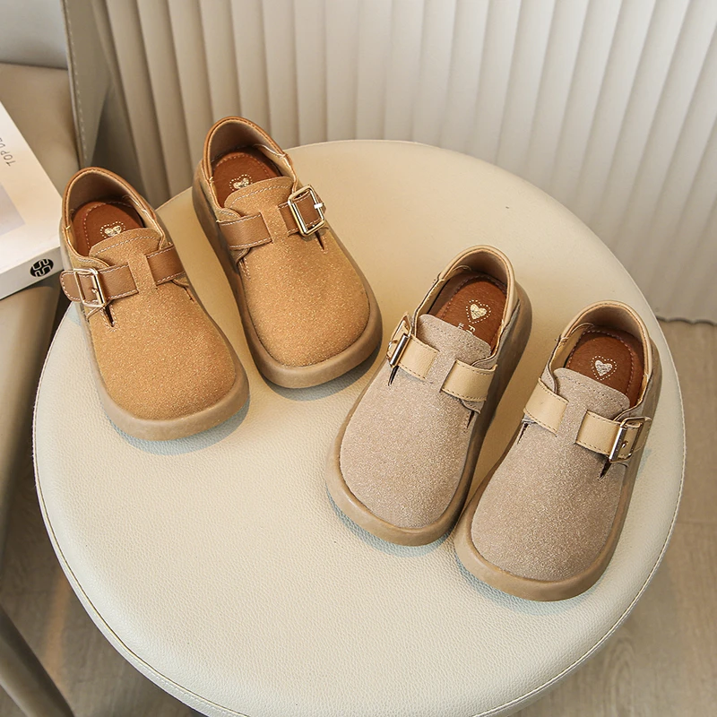 2024 New Boys Casual Shoes Children Fashion Buckle Round-toe Britain Style Girls Loafers Versatile Breatheable Kids Unisex Shoes 2