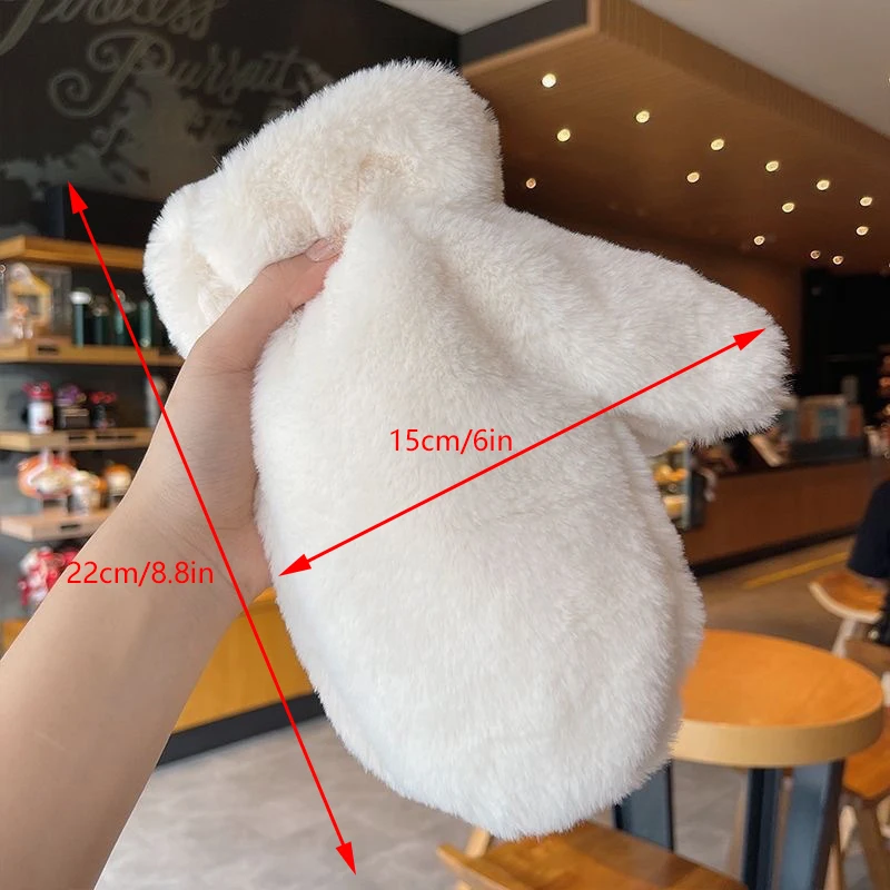 Cute Rabbit Fur Furry Mittens Plush Fingerless Gloves Windproof Hanging Neck Mittens For Girls