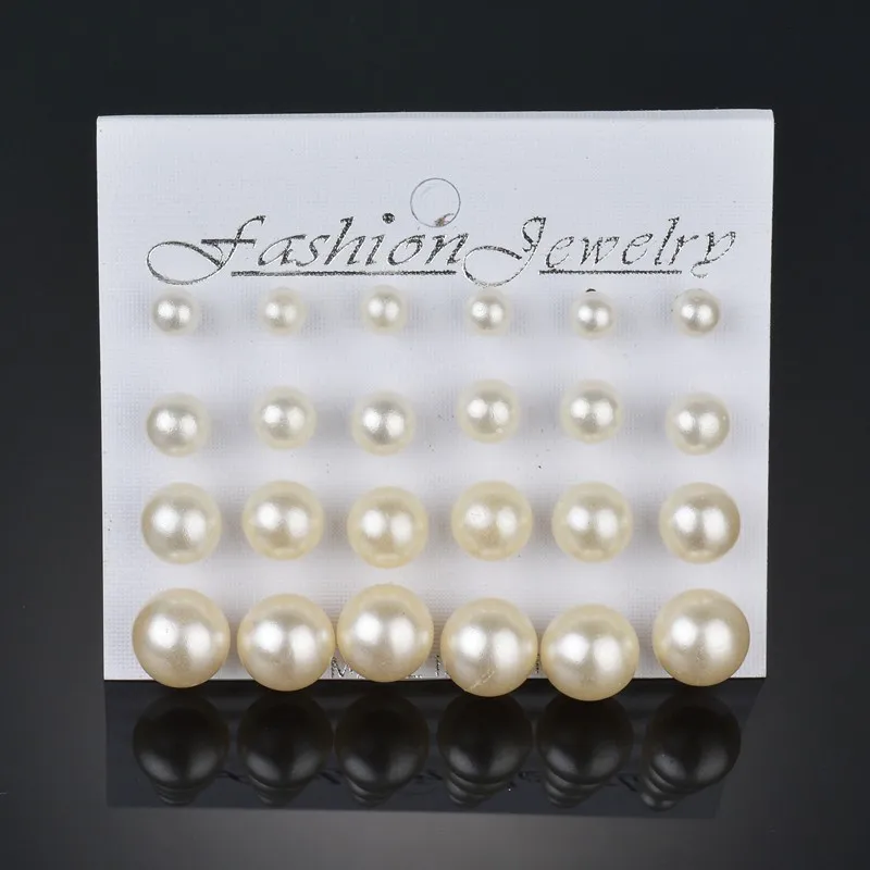 Female Pearl Earrings Set Bohemian Geometric Stud Earrings For Women Fashion Jewelry Gifts 12 pairs/set