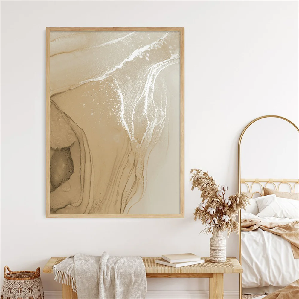 

Boho Beige Marble Abstract Style Wall Art Posters Canvas Painting Prints Pictures Modern Living Room Interior Home Decoration