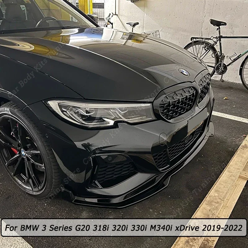 Per Bmw Serie 3 G20 318I 320I 330I M340I Xdrive 2019-2022 Gloss Black/Carbon Look Paraurti Anteriore Splitter Lip Diffusore Protector