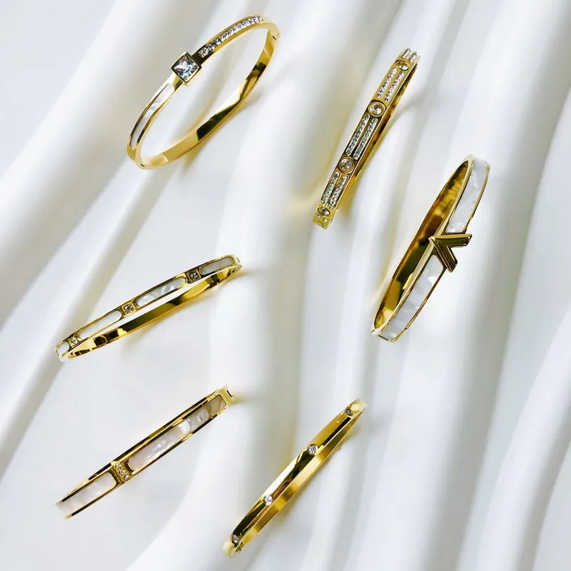 New Design Zircon inlaid Bracelets & Bangles for Women Gold Silver Color Stainless Steel Waterproof Luxury Brand Jewelry Gifts bangle bracelet stainless steel bracelet zircon bracelet