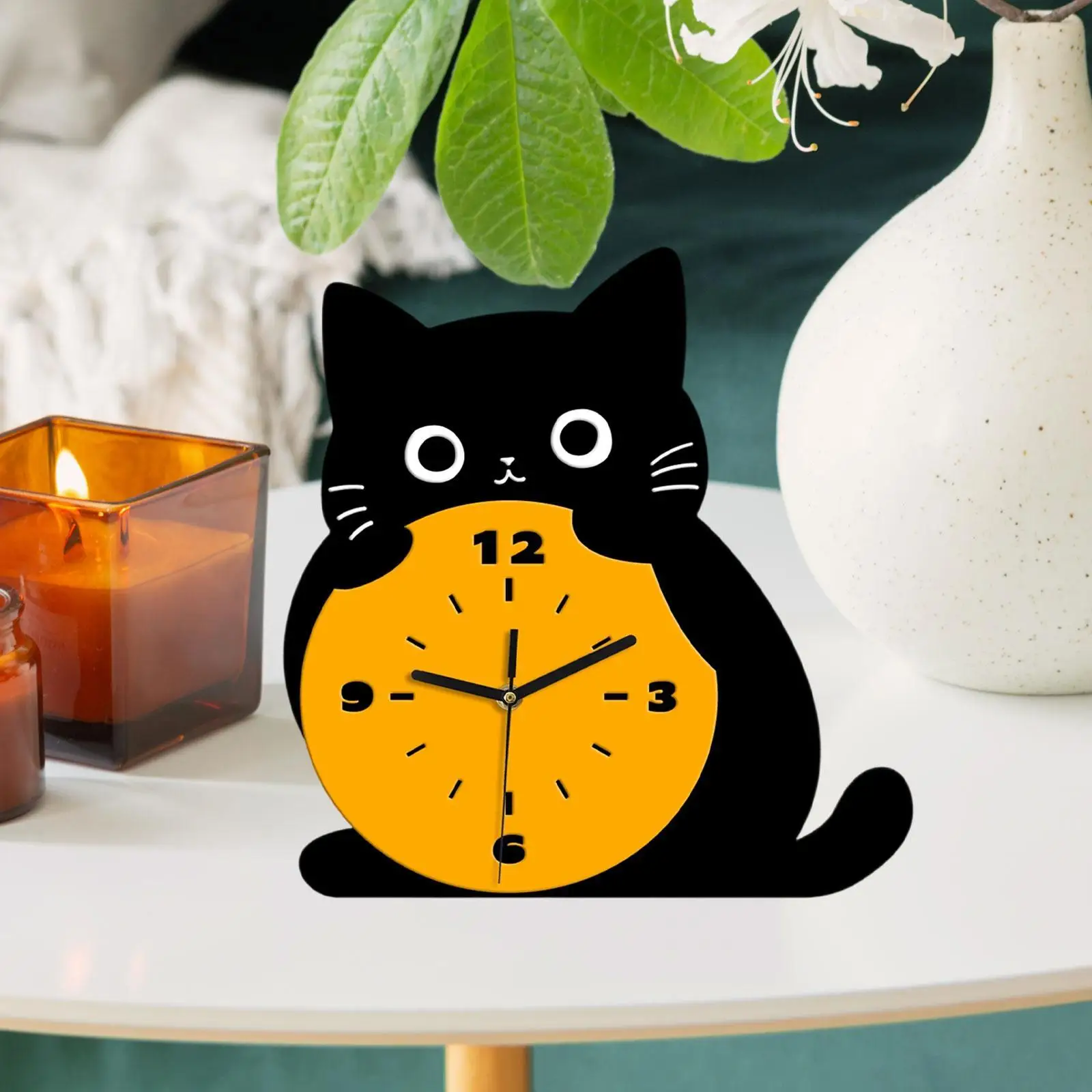 Cat Table Clock Stylish Decoration Silent Unique Gift Elegant Ornament Desk Clock for Office Bedroom Table Desk Study Room