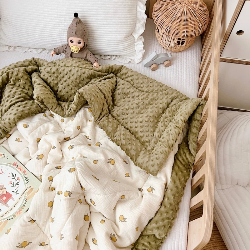 Baby Minky Dot Quilt for Autumn Winter Bear Rabbit Muslin Newborn Crib Blanket Comforter Kids Fleece Thermal Sleeping Cover