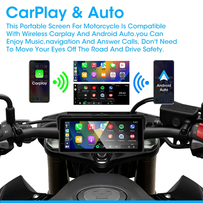 7/8.1Inch Portable Motorcycle Multimedia Player Wireless CarPlay Android Auto GPS Navigation Airplay Display Screen BT Waterproof motorcycle navigation display motorcycle navigation screen