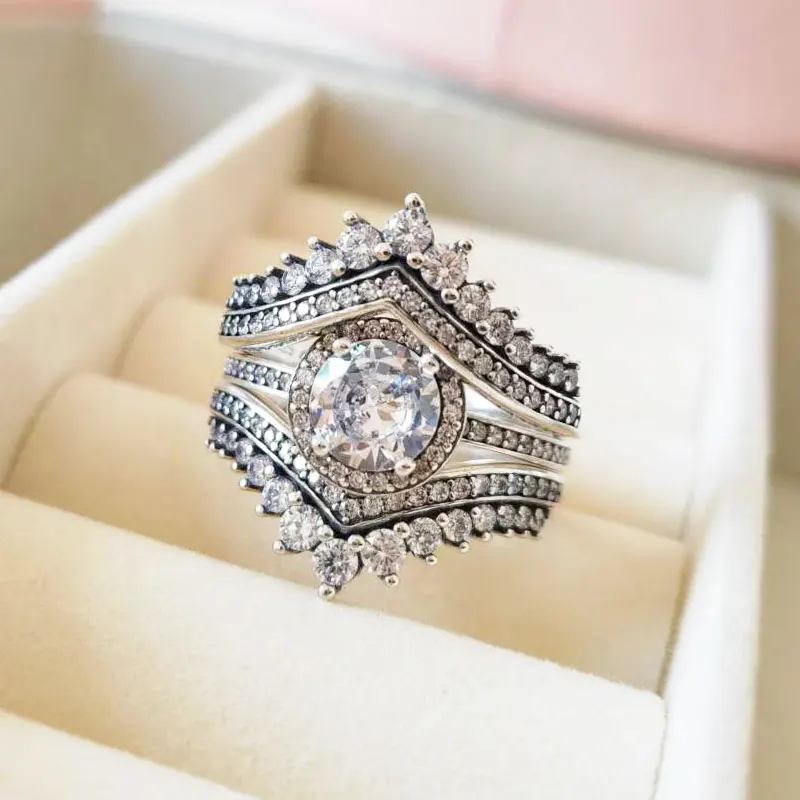 

Кольцо женское круглое из серебра 925 пробы, 3 в 1