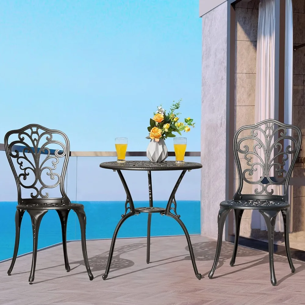 

3-piece outdoor tavern table set, all-weather cast aluminum terrace set, 2-piece terrace table and chair set, with umbrella hole