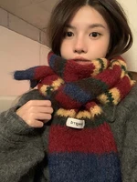 Thiened Woolen Knitted Scarf for Women Soft Cozy Winter Faion Striped Design ex Warm Ne Warmer Korean Sle Acco...