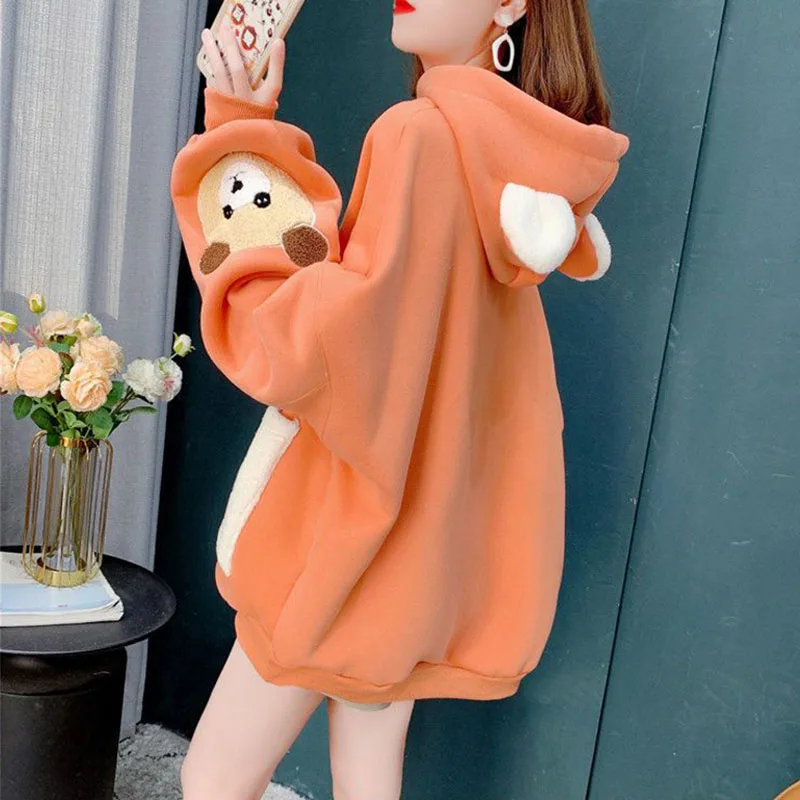 

Spring Autumn Women's Hoodies Loose Fleece Pockets Bear Fashion Pullover Casual Hooded female All-match Sweatshirts Sudaderas