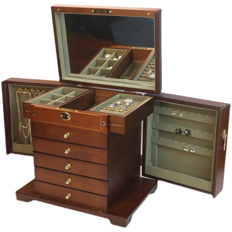 Small Jewelry Box Wood Drawer Ring Necklace Earrings Jewelry Boxes Organizer Bangles Separator Tray Display Accessories Storage