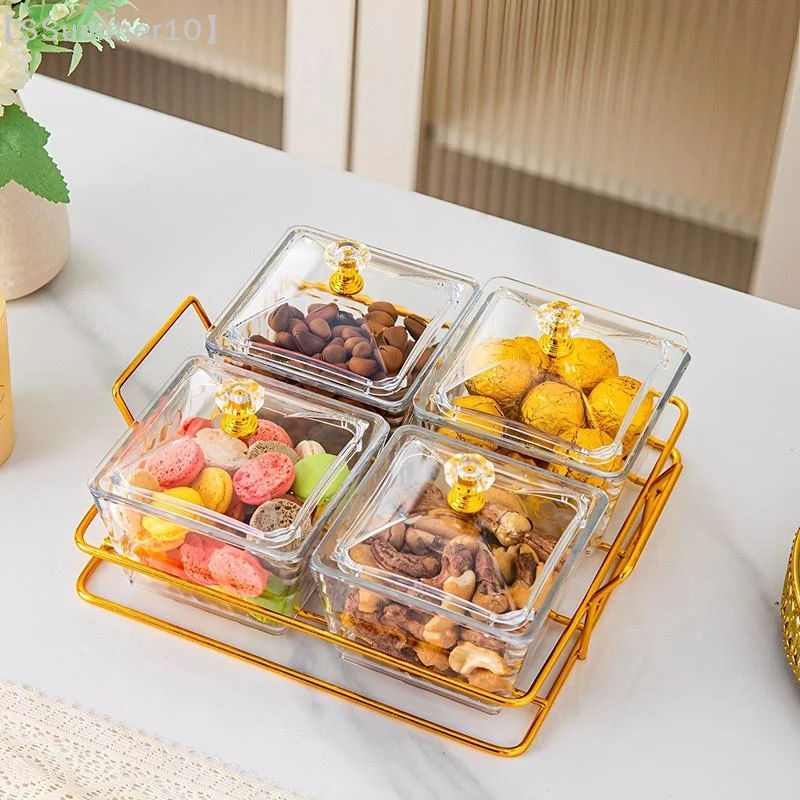 Enhanced Transparent Covered Snack Tray - 2/4 Grid Food & Nut Holder