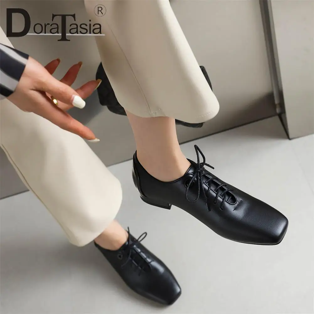 Big Size 43 Brand Design Female Square Toe Pumps Fashion Solid Lace-up Chunky Heel women's Pumps Casual Office Woman Shoes