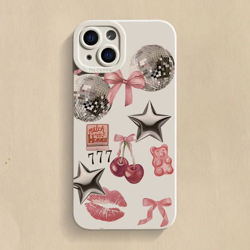 Sparkly Crystal Ball Pink Bow Cherry Pattern Phone Case Cover