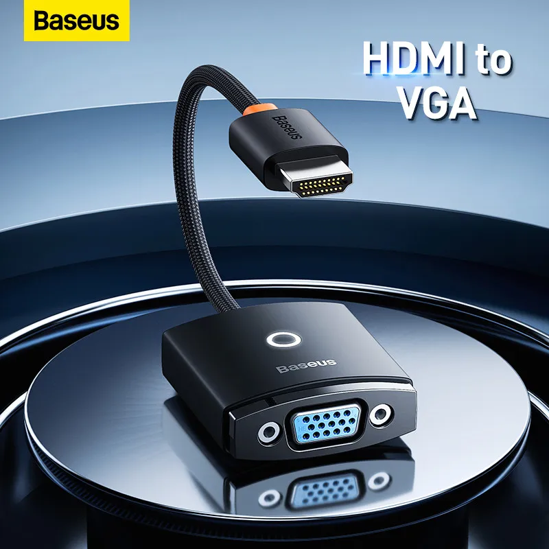 Baseus HDMI-VGA 어댑터 호환 HD 디지털 수-암 케이블 컨버터, Xbox PS5 PS4 TV 박스 노트북 프로젝터용, 1080P