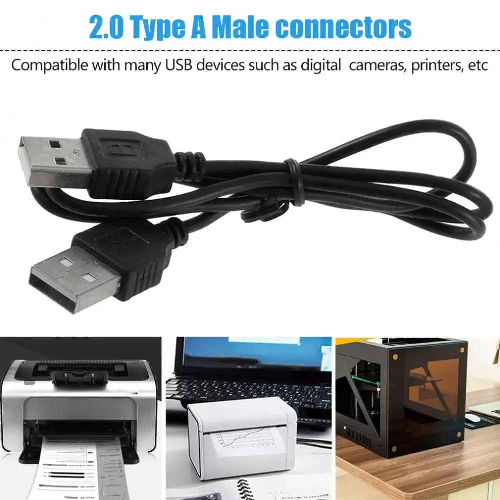 

New Data Cable Connectors Black 400mm(L) USB 2.0 Male To Male Extension Connector Adapter Cord For PC Smart Phone