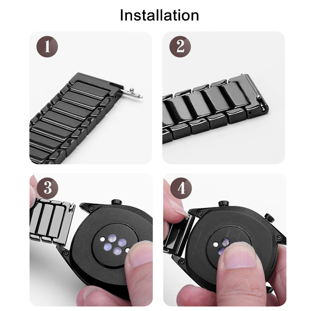 Ceramic Strap for Samsung Galaxy Watch 6/4 Classic/5/Pro/Huawei Watch 4/3/GT 2 Metal Butterfly Buckle Wristband for Amazfit GTR