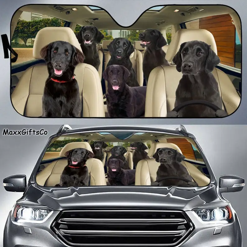Flat Coated Retriever Car Sun Shade, Dogs Windshield, Dogs Family Sunshade, Dogs Car Accessories, Car Decoration, Dogs Lovers Gi