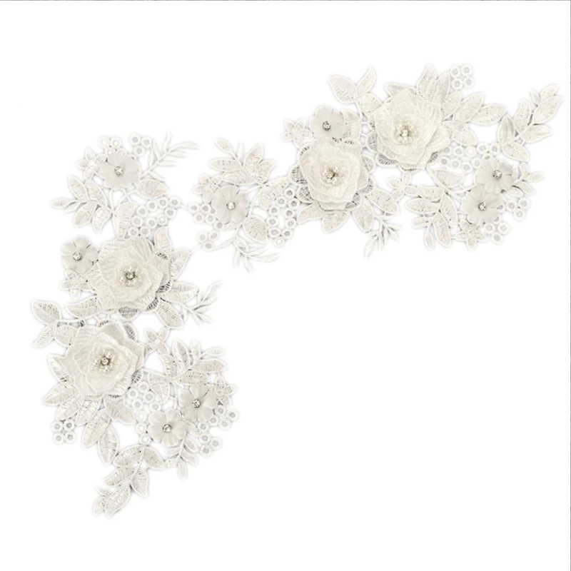 

1 Pair Lace Applique Embroidery Sequin Sewing Flower Fabric Neckline Patches Y1QD