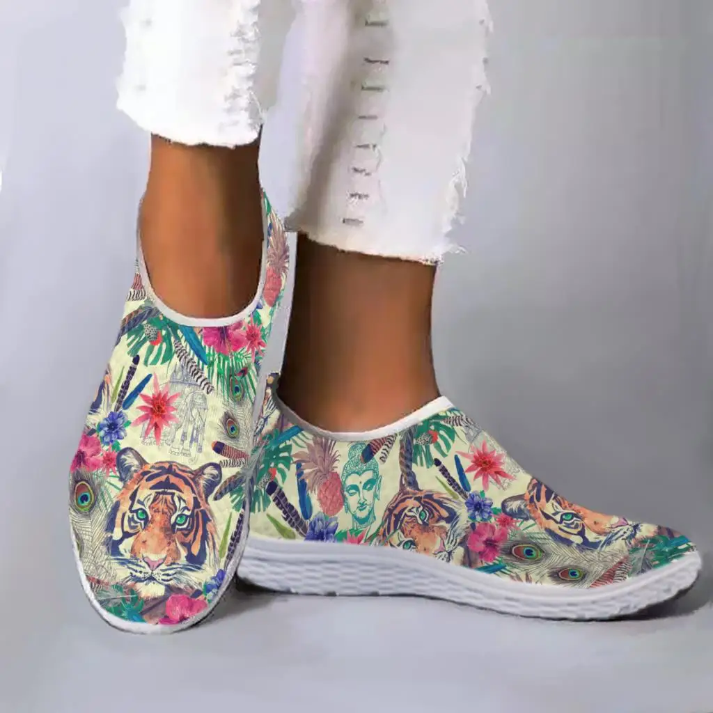 

Fashion Tiger Jungle Design Outdoor Breathable Shoes Cartoon Tiger Print Shoes Light Home Flat Shoes Mesh Sneakers
