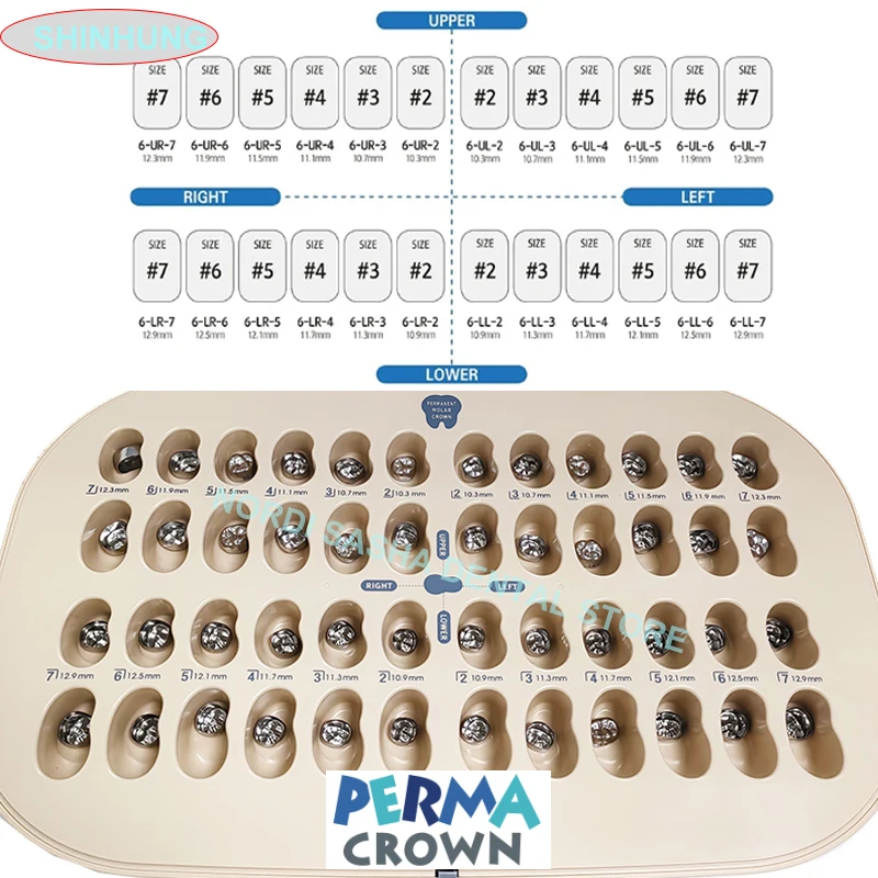 

SHINHUNG Kids Crown Dental Permanent Molar Crown Preformed Primary Molar Stainless Steel Temporary Crown Tooth Protection 48Pcs