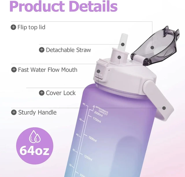 2L Outdoor Large Capacity Sport Water Bottle Creative Plastic Cup Bounce Cover Outdoor Leakproof Straw Cup with Time Marker 6