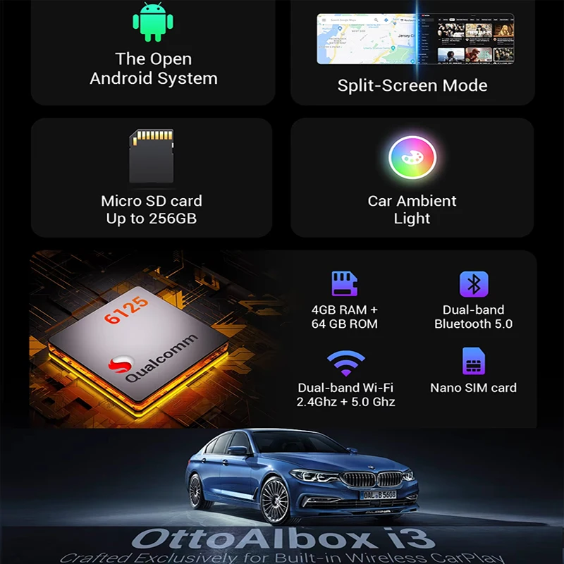 Ottocast i3 AI Box Wireless CarPlay Adapter 4 64G Für BMW - Android APP-Download Ottocast i3 AI Box Wireless CarPlay Adapter 4 64G Für BMW - Android APP-Download